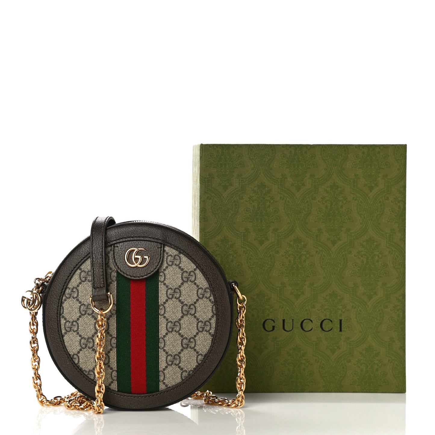 GG Supreme Monogram Web Mini Ophidia Round Shoulder Bag Brown