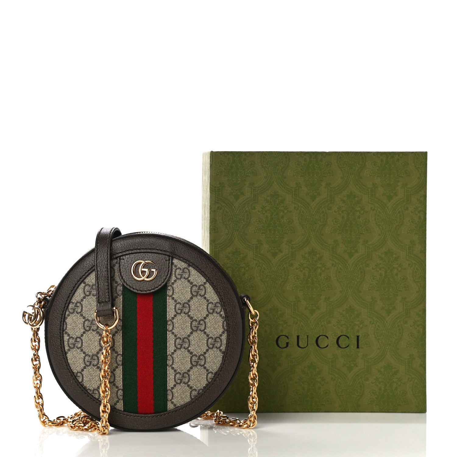 Gucci GG Supreme Monogram Web Mini Ophidia Round Shoulder Bag Brown 11 of 11