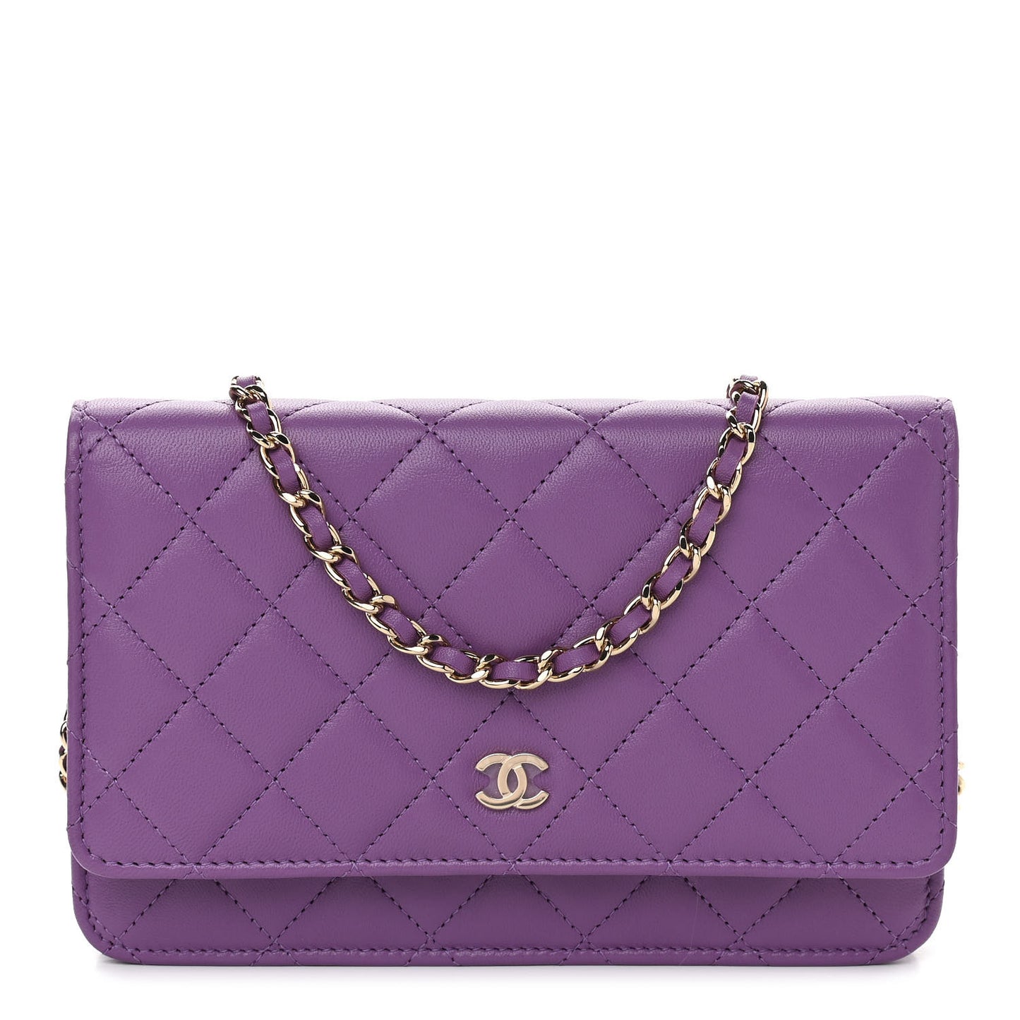 Lambskin Quilted Wallet On Chain WOC Purple