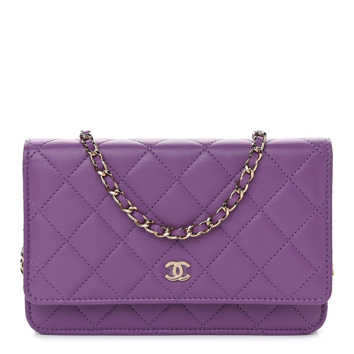 Chanel Lambskin Quilted Wallet On Chain WOC Purple 1 of 11