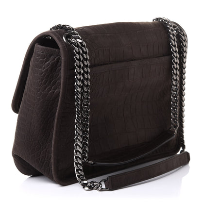 Saint Laurent Nubuck Crocodile Embossed Monogram Medium Niki Chain Satchel Wood 3 of 10
