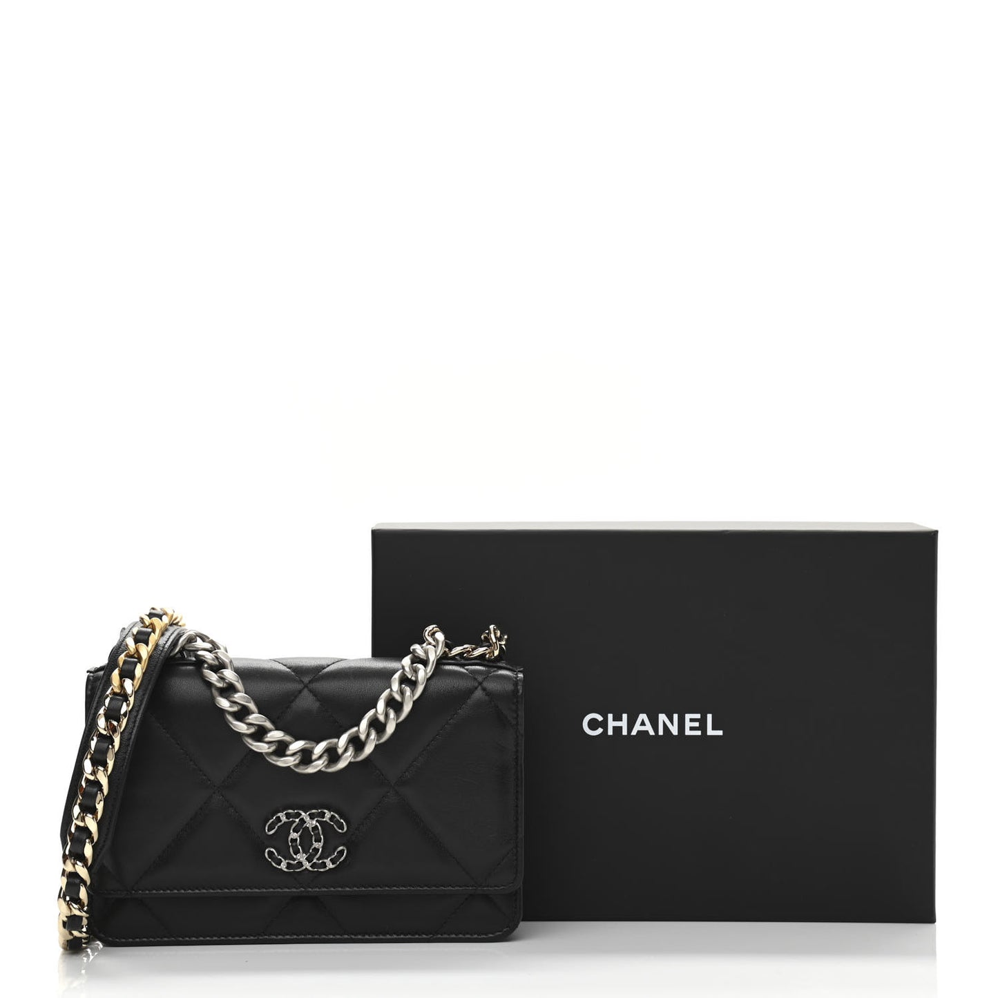Lambskin Quilted Chanel 19 Wallet On Chain WOC Black
