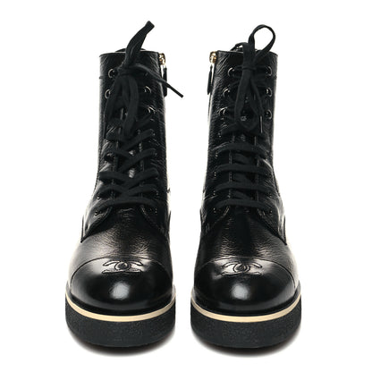 Chanel Shiny Crumpled Lambskin Lace Up Combat Boots 40.5 Black 2 of 8