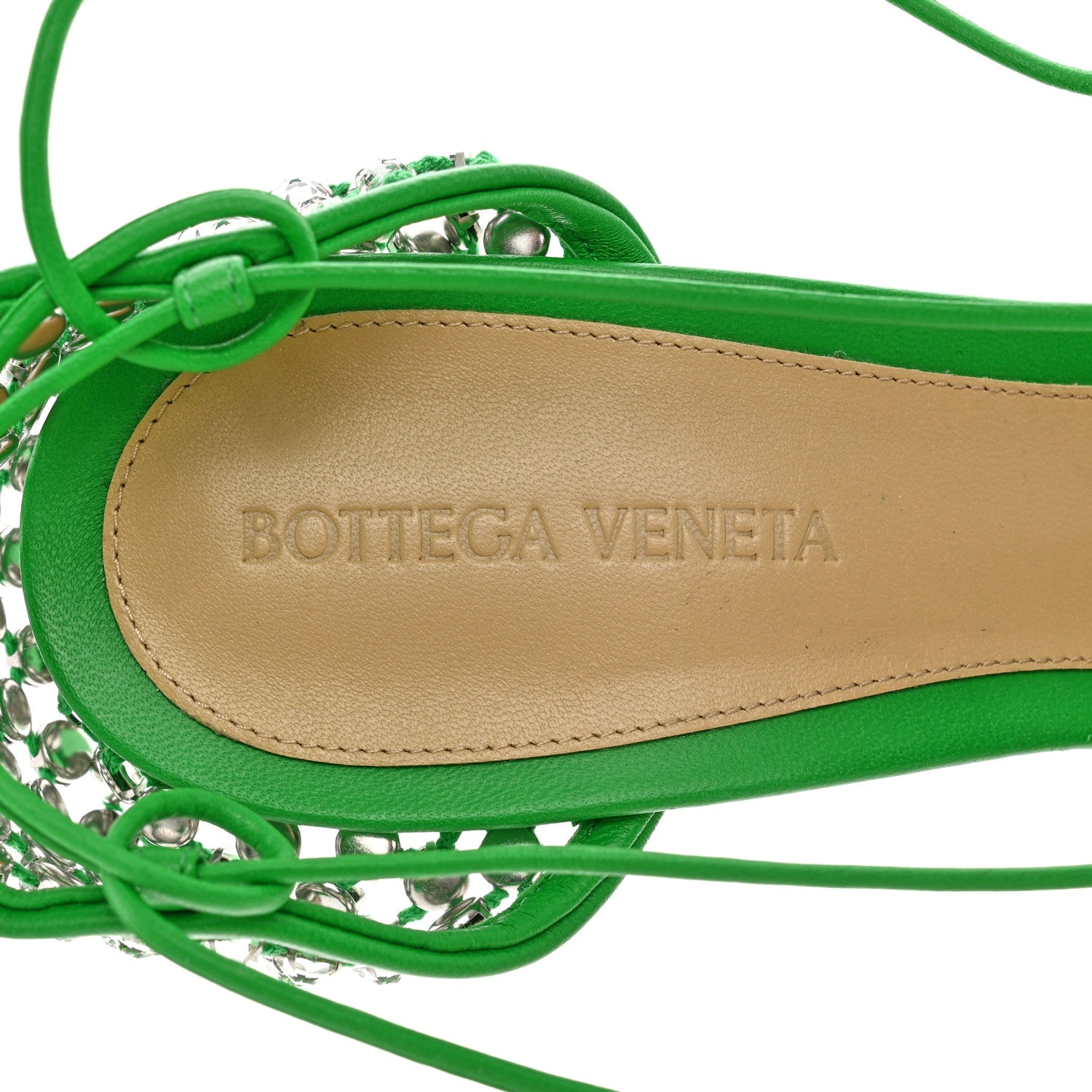 Bottega Veneta Mesh Nappa Crystal Embellished Sparkle Stretch Ankle Tie Sandals 40 Parakeet 8 of 13