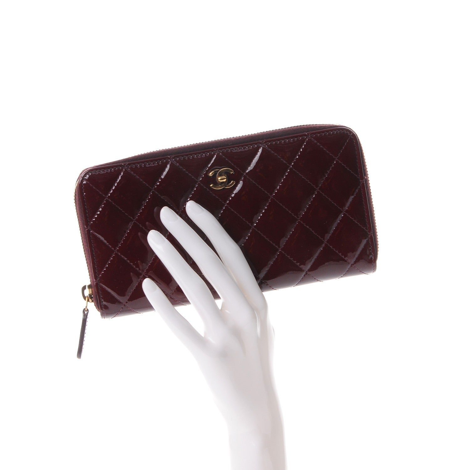 Chanel Patent Quilted Zip Around Wallet Burgundy 2 of 8