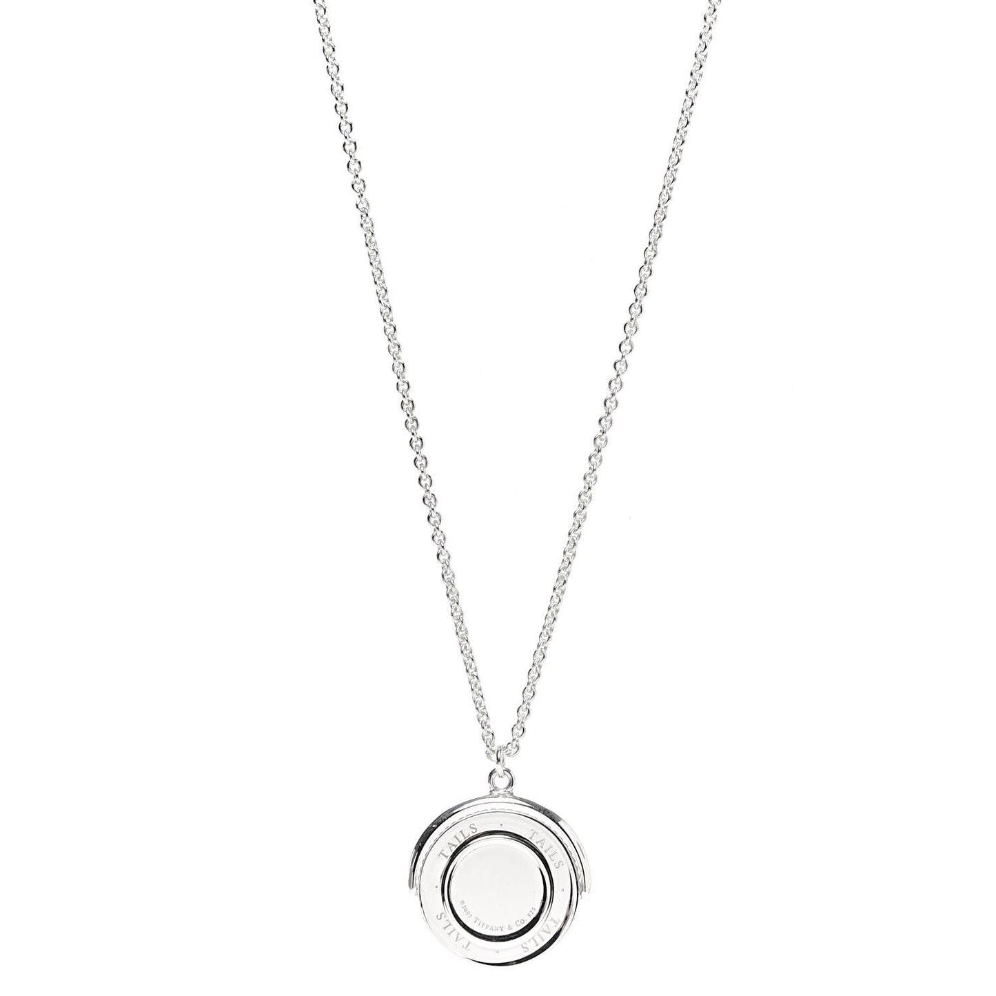 Sterling Silver Heads Tails Coin Pendant Necklace