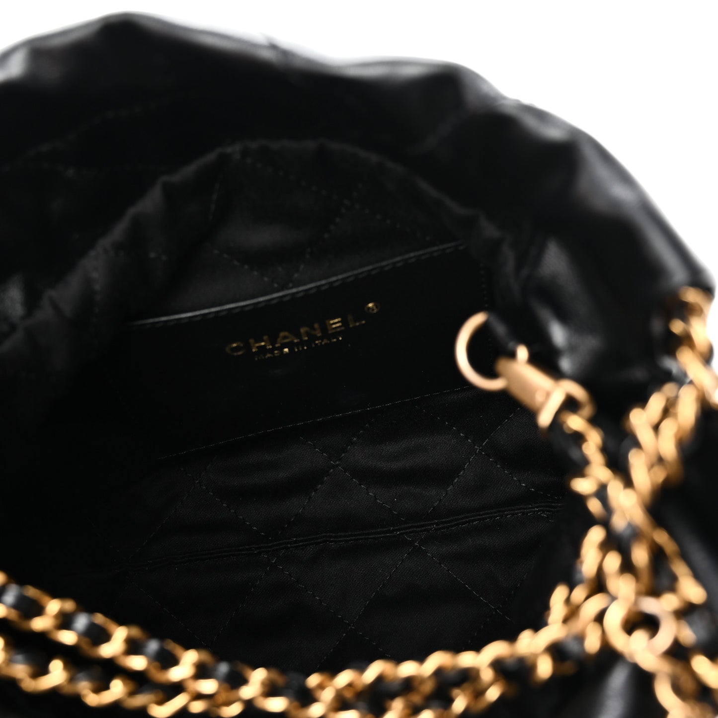 Shiny Calfskin Quilted Mini Chanel 22 Black