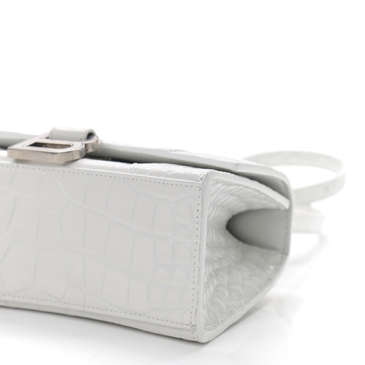 Balenciaga Shiny Calfskin Crocodile Embossed Hourglass Top Handle Bag XS White 11 of 12