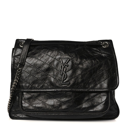 Saint Laurent Crinkled Calfskin Matelasse Monogram Large Niki Chain Satchel Black 1 of 9