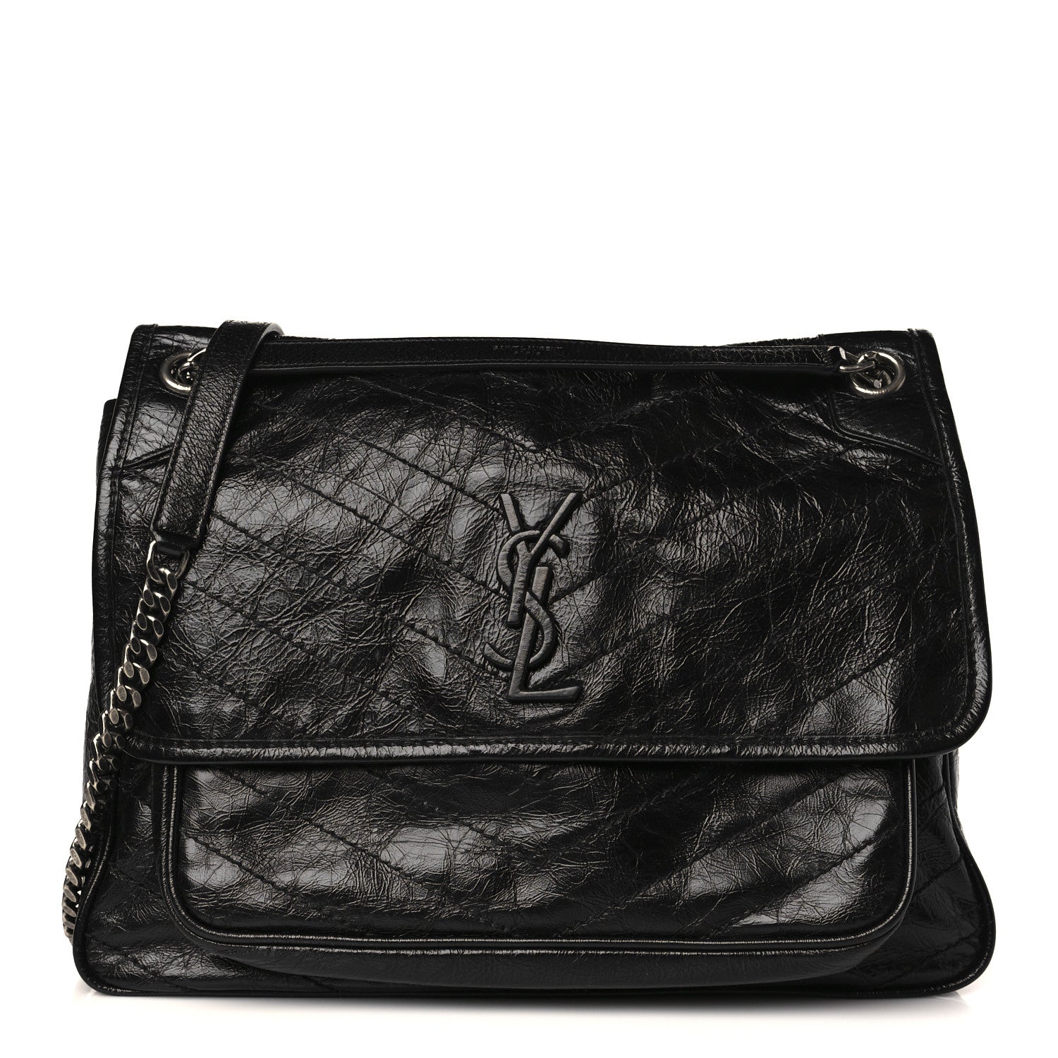 Saint Laurent Crinkled Calfskin Matelasse Monogram Large Niki Chain Satchel Black 1 of 9