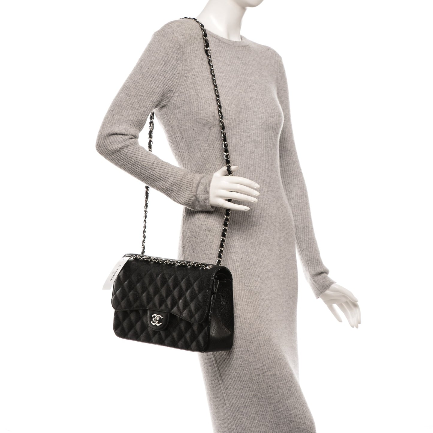 Caviar Quilted Jumbo Double Flap Black
