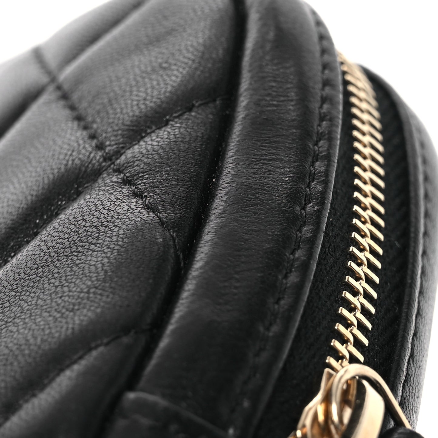 Lambskin Quilted Small Curvy Pouch Cosmetic Case Black