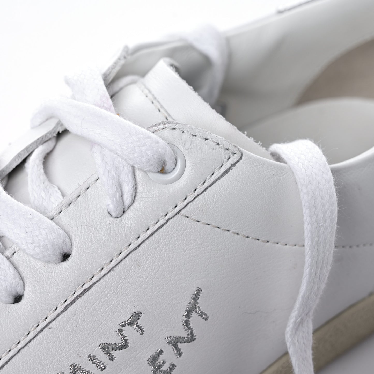 Calfskin Embroidered Court Classic Sneakers 39 White Silver