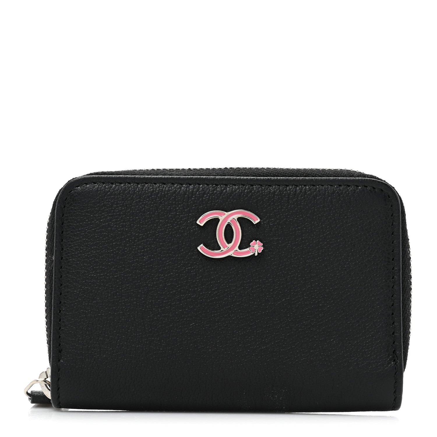 Chanel Goatskin Camellia Zip Coin Purse Black 1 of 12
