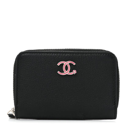 Chanel Goatskin Camellia Zip Coin Purse Black 1 of 12