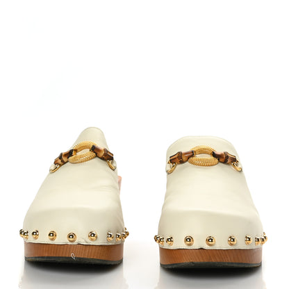 Gucci Calfskin Bamboo Horsebit Clogs 41 Mystic White 2 of 9