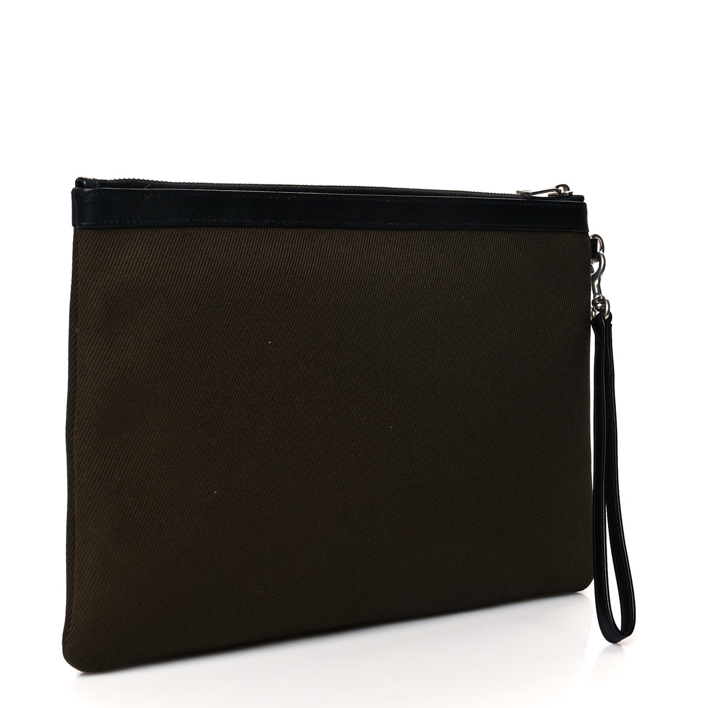 Linen Canvas Rive Gauche Zipped Pouch Khaki Black