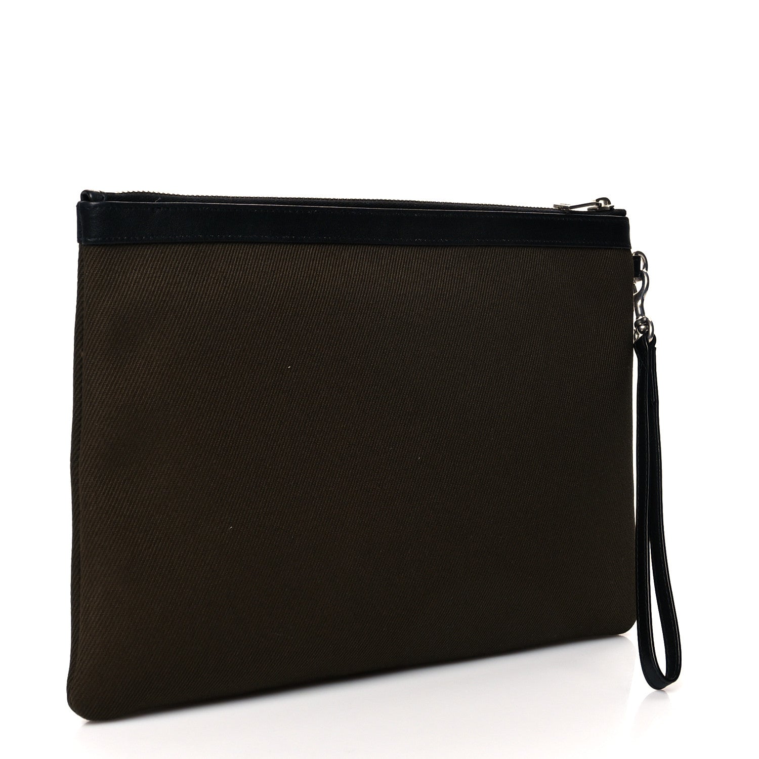 Saint Laurent Linen Canvas Rive Gauche Zipped Pouch Khaki Black 3 of 10