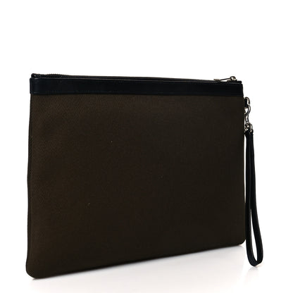 Saint Laurent Linen Canvas Rive Gauche Zipped Pouch Khaki Black 3 of 10