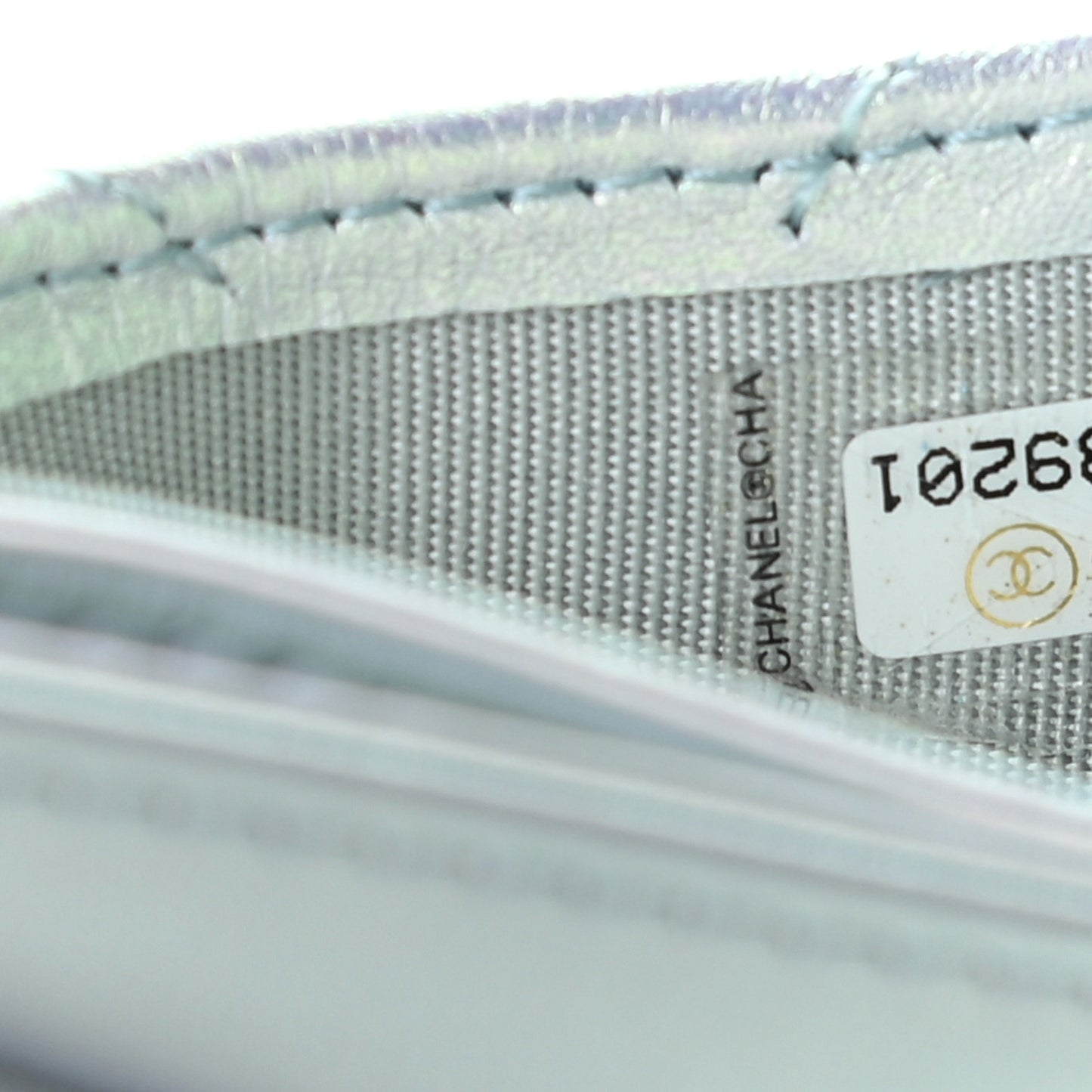 Iridescent Calfskin Quilted Card Holder Light Blue