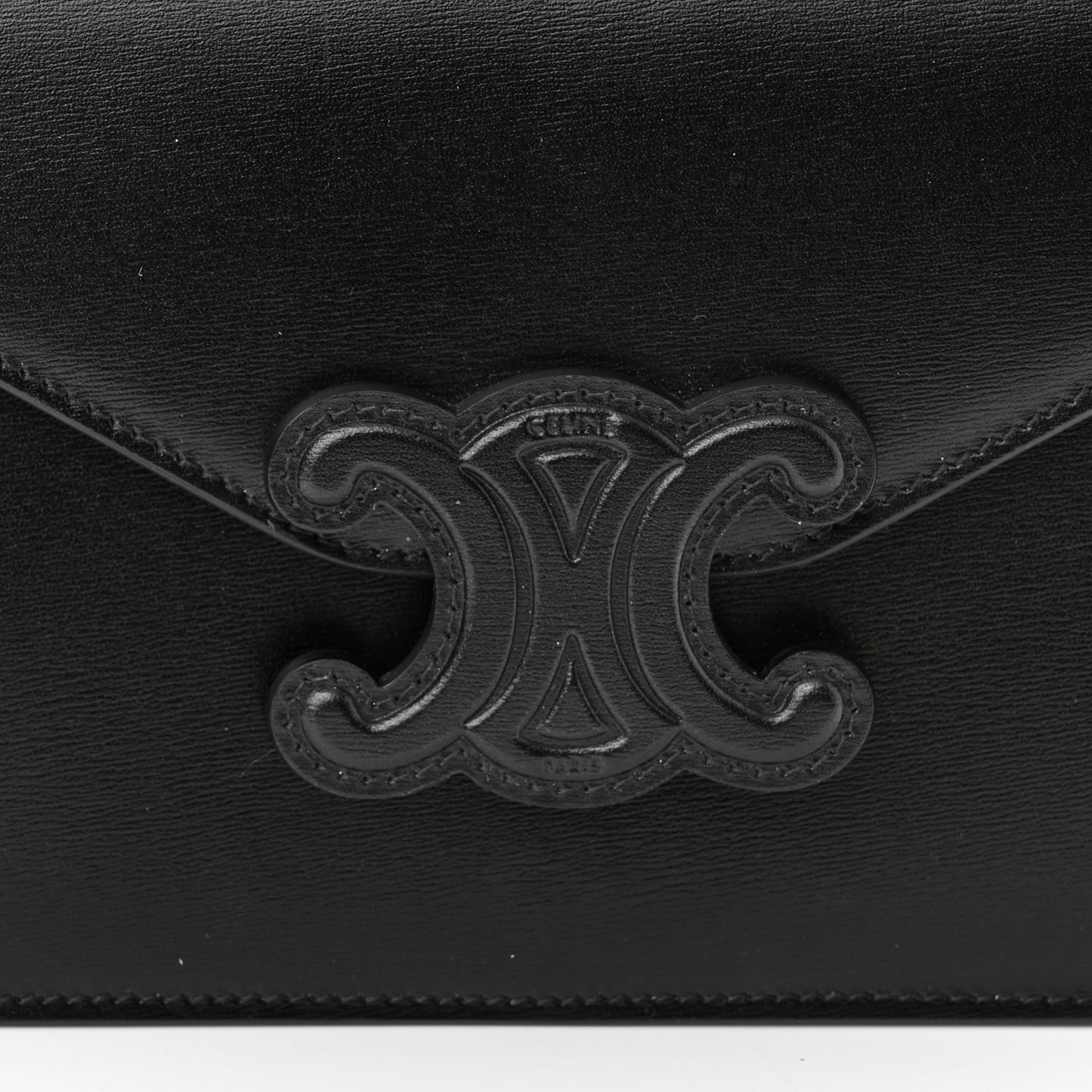 Shiny Calfskin Cuir Triomphe Wallet on Chain Black