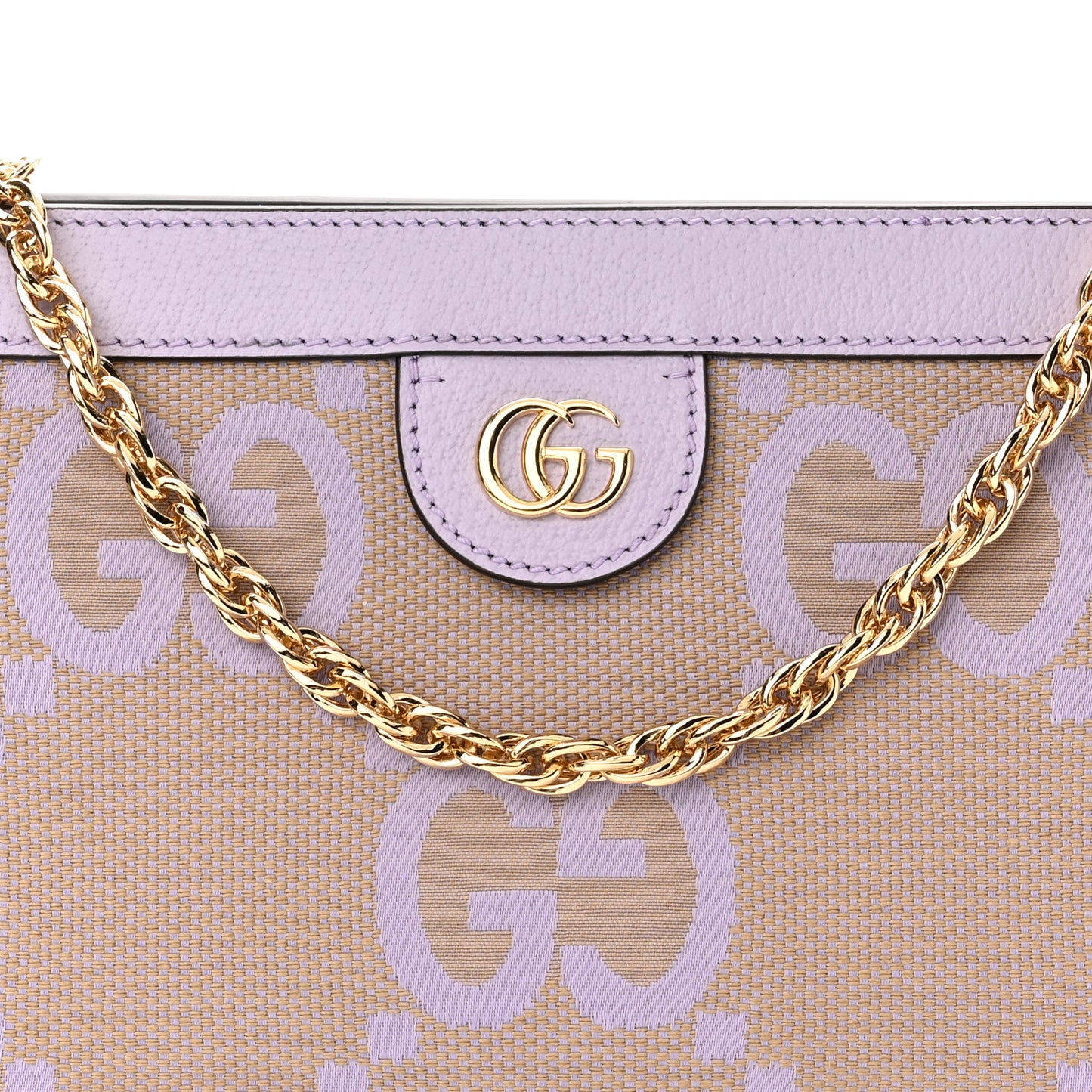 Monogram Jumbo GG Textured Dollar Calfskin Small Ophidia Chain Shoulder Bag Beige Lapis