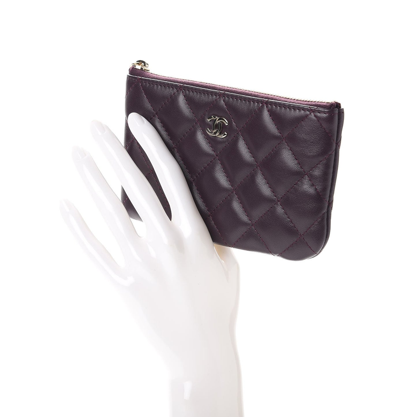 Lambskin Quilted Small Cosmetic Case Dark Purple
