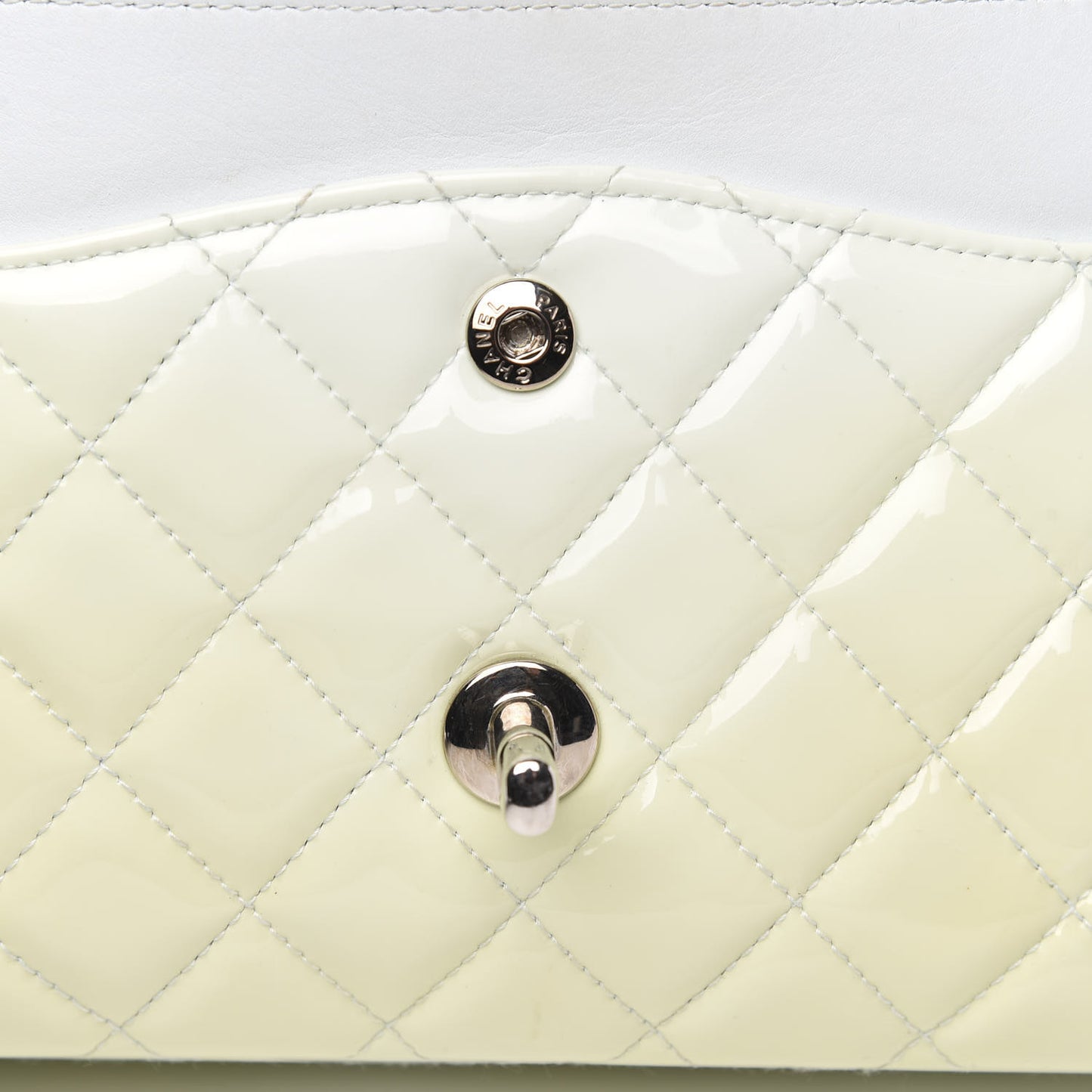 Patent Quilted Medium Double Flap Dark White