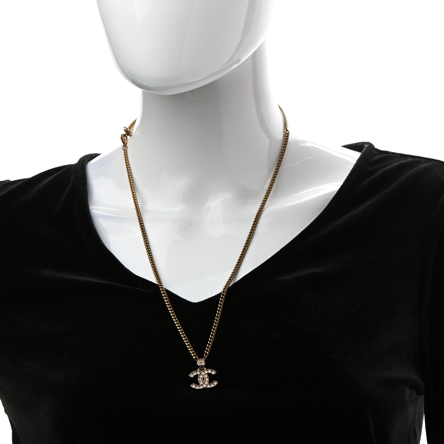 Chanel Crystal CC Pendant Necklace Gold 2 of 5
