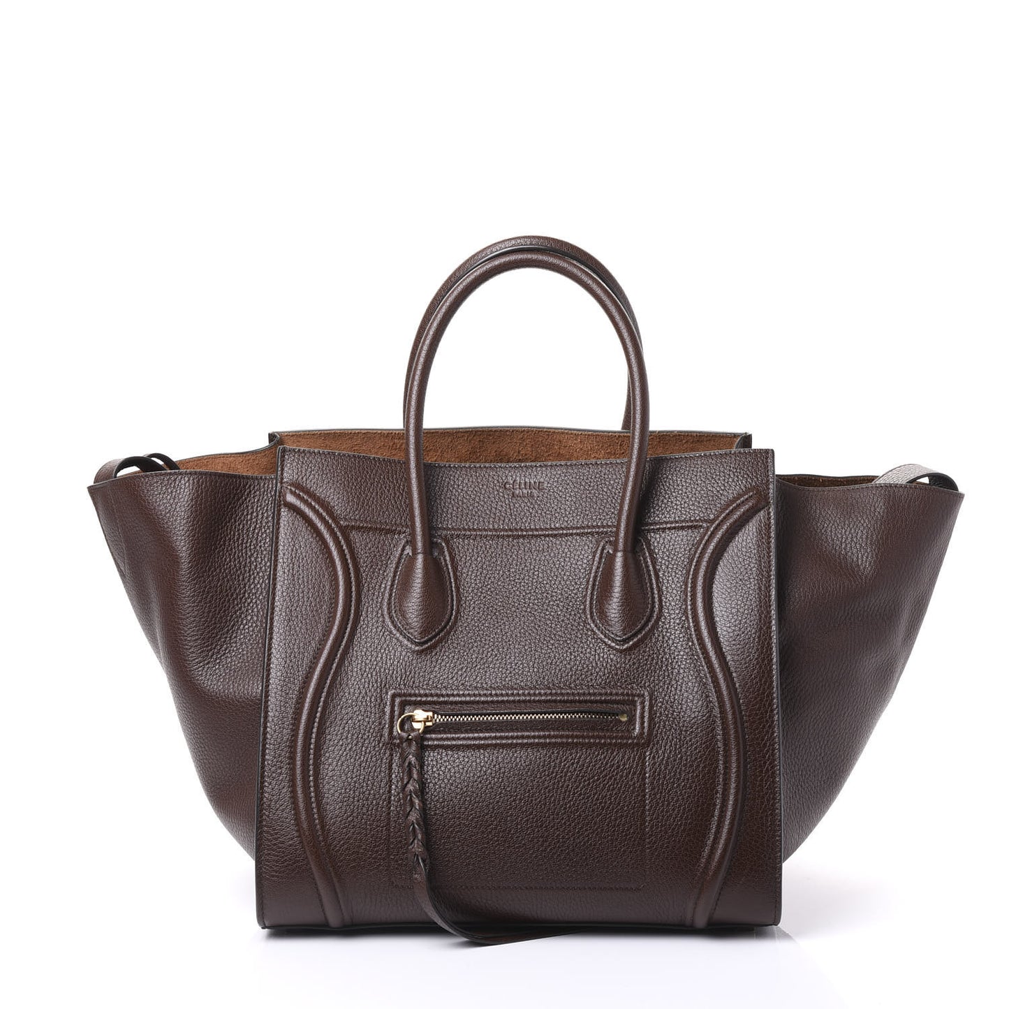 Shiny Grained Calfskin Medium Phantom Luggage Brown