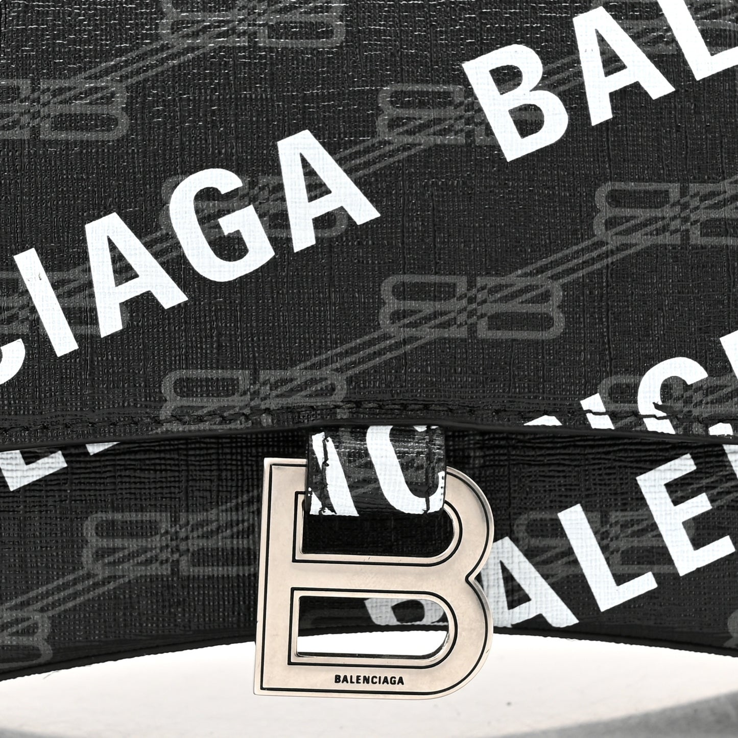 Coated Canvas BB Monogram Allover Logo Small Hourglass Top Handle Bag Black Grey White