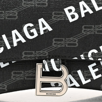Balenciaga Coated Canvas BB Monogram Allover Logo Small Hourglass Top Handle Bag Black Grey White 7 of 9