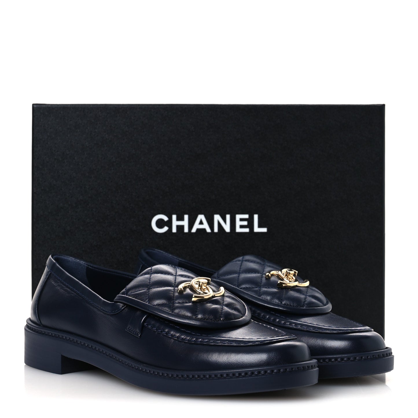 Lambskin Quilted CC Turnlock Loafers 39 Navy