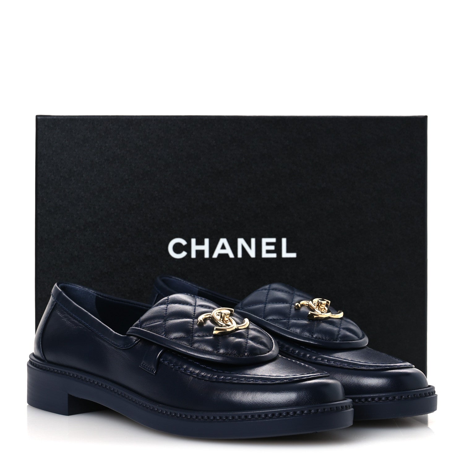 Chanel Lambskin Quilted CC Turnlock Loafers 39 Navy 11 of 11