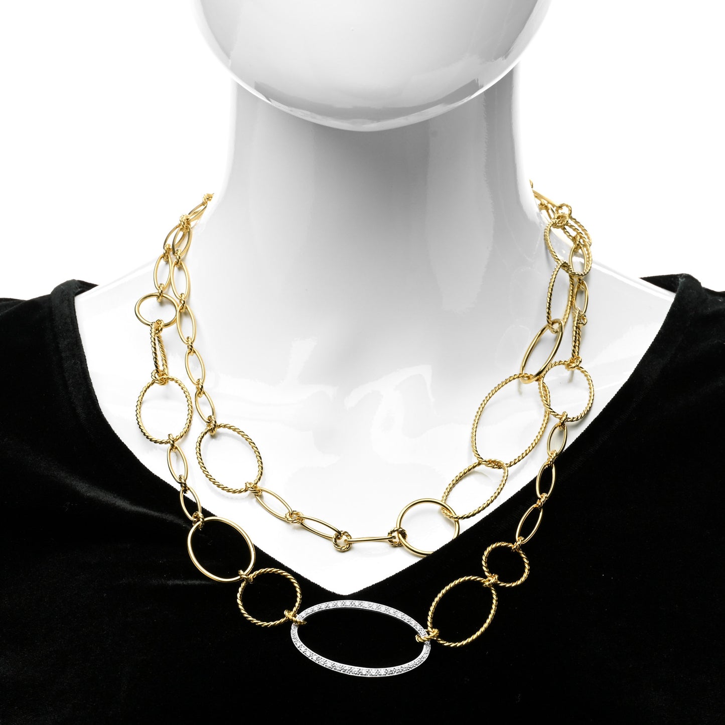 18K Yellow White Gold Diamond Mobile Link Chain Necklace