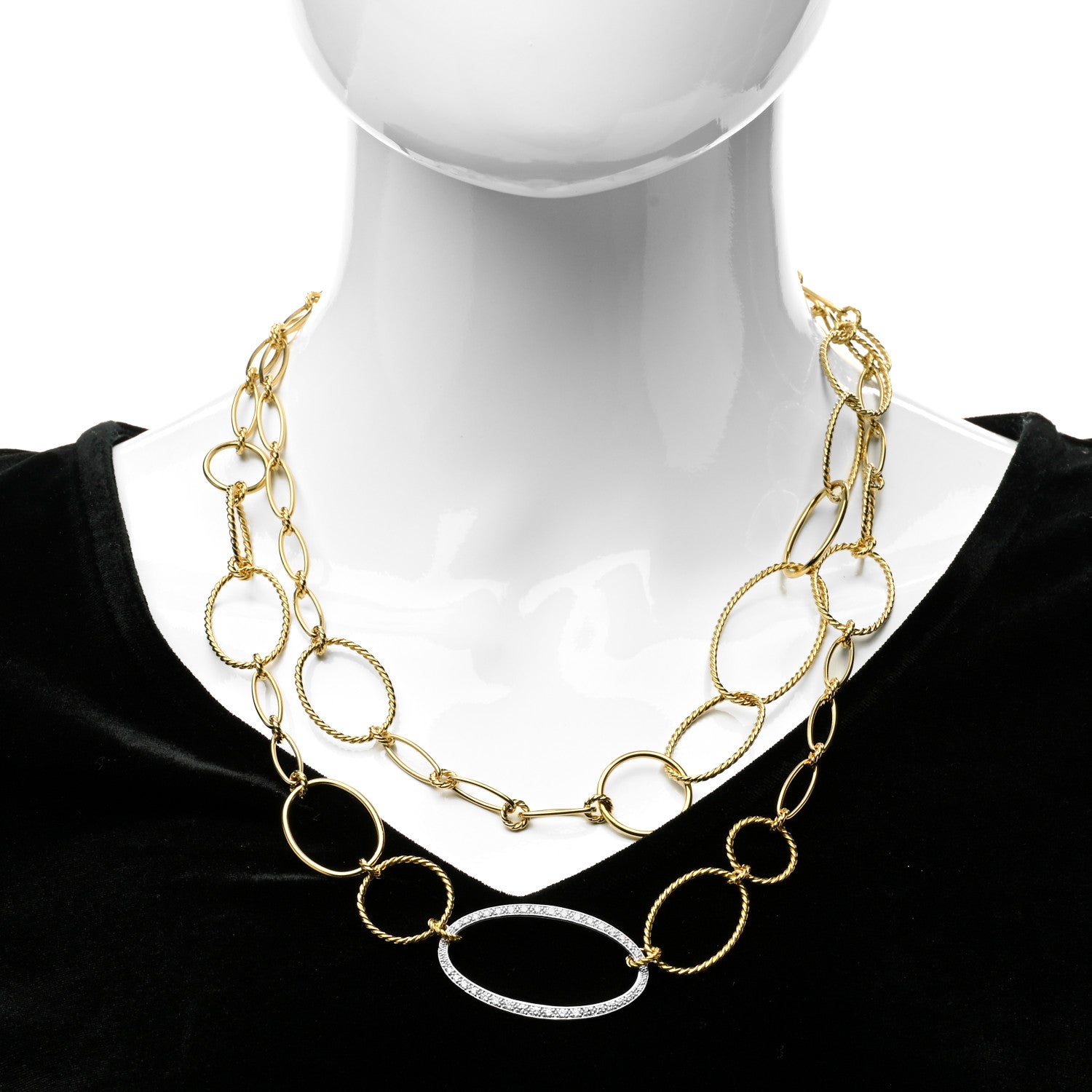 David Yurman 18K Yellow White Gold Diamond Mobile Link Chain Necklace 2 of 5