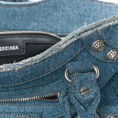 Balenciaga Washed Frayed Denim Crystal Neo Cagole City Handbag Blue 11 of 11