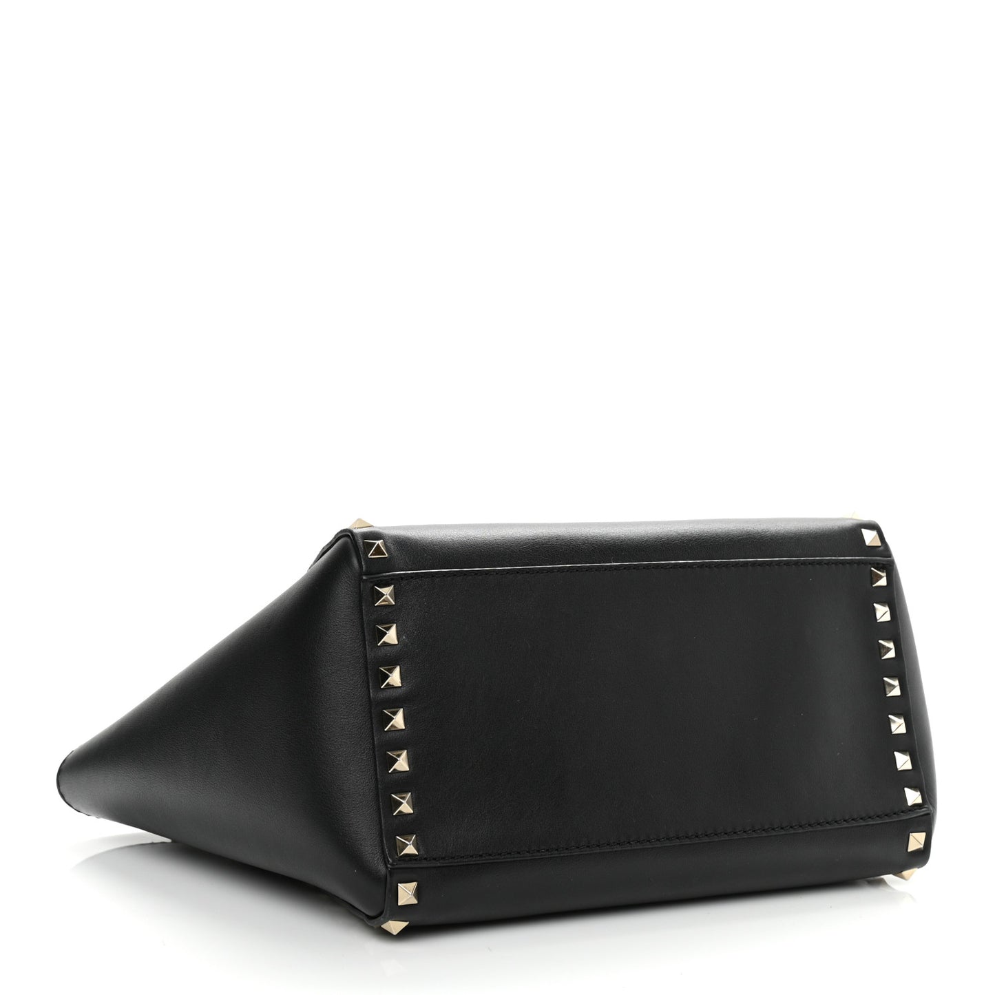 Vitello Small Rockstud Double Handle Tote Black