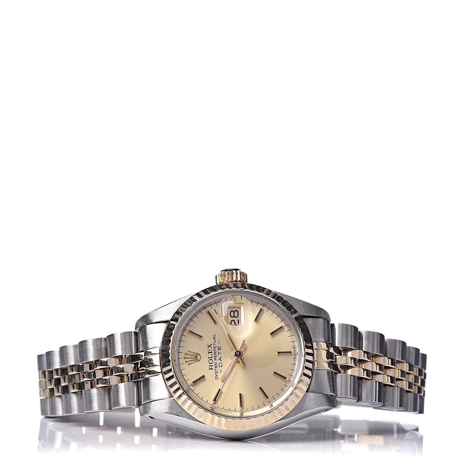 Rolex Stainless Steel 14K Yellow Gold 26mm Oyster Perpetual Date Watch Champagne 6917 3 of 7