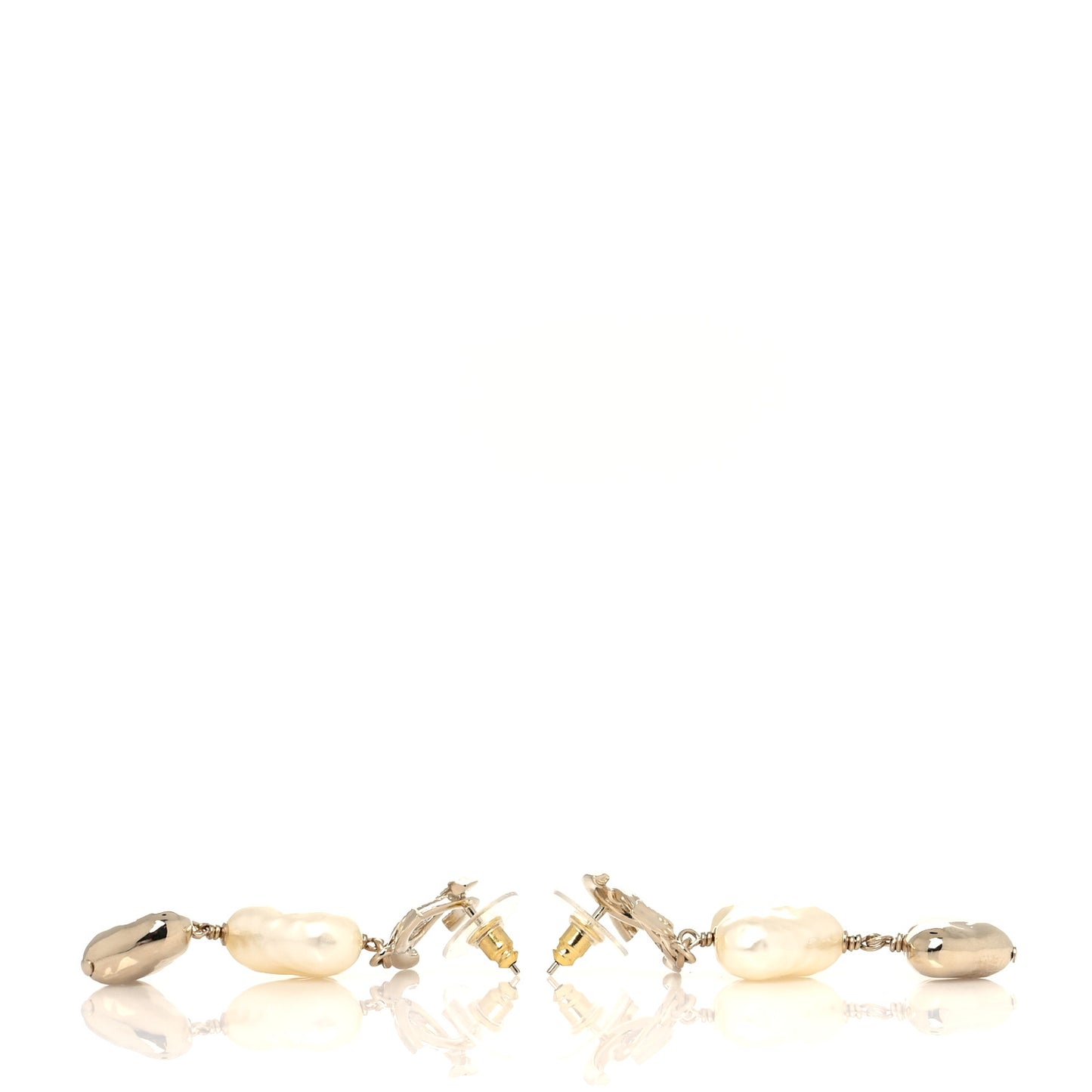 Pearl CC Double Heart Drop Earrings Gold