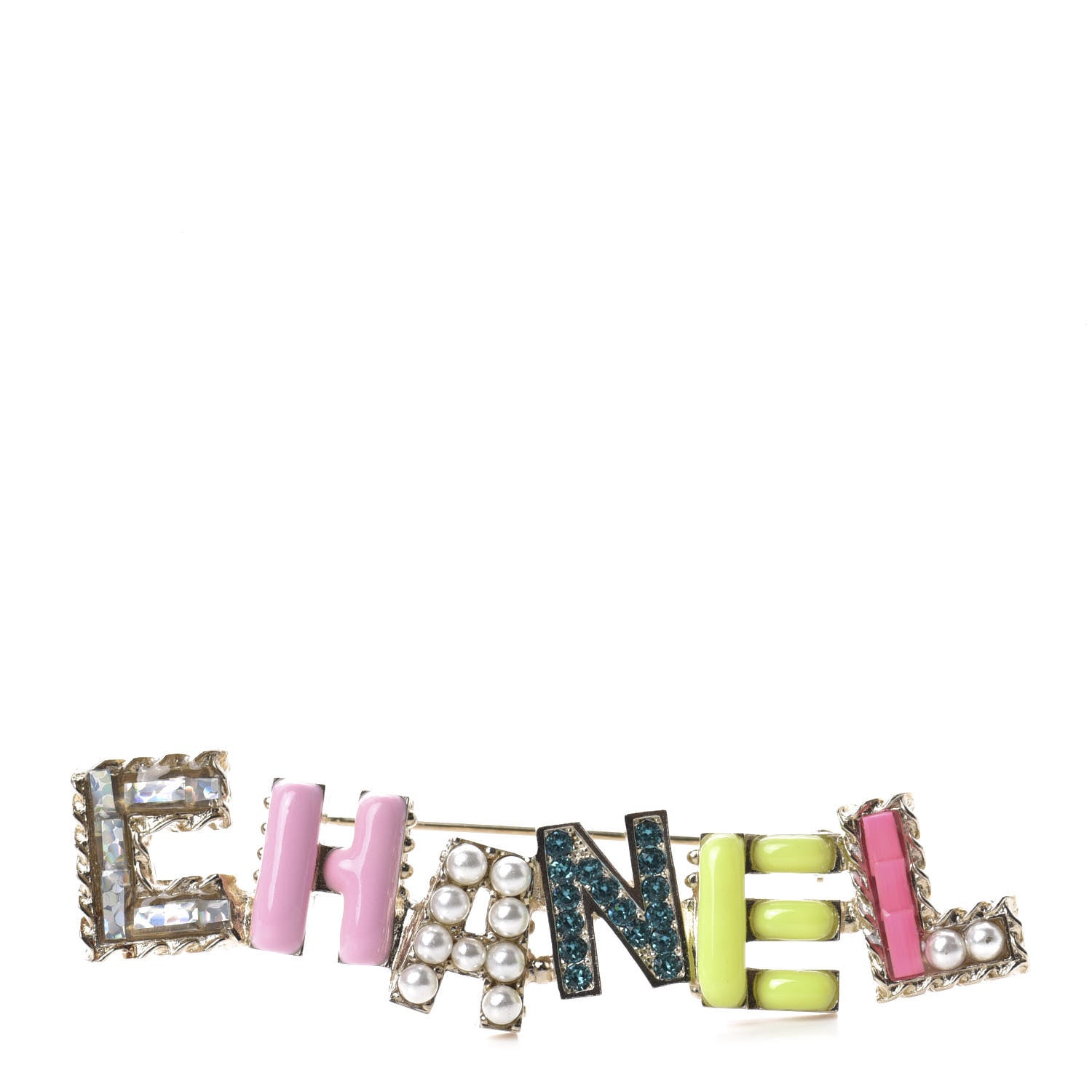 Chanel Pearl Enamel Logo Brooch Multicolor 1 of 4