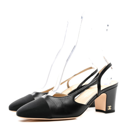 Chanel Goatskin Grosgrain Cap Toe CC Slingback Sandals 38 Black 3 of 7