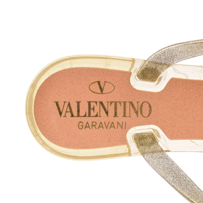 Valentino Garavani PVC Jelly Glitter Rockstud Bow Thong Sandals 35 Oro 6 of 10