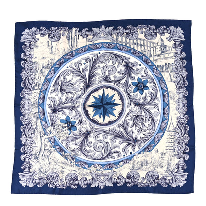 Christian Dior Silk Rose Des Vents Square Scarf Royal Blue White 1 of 3