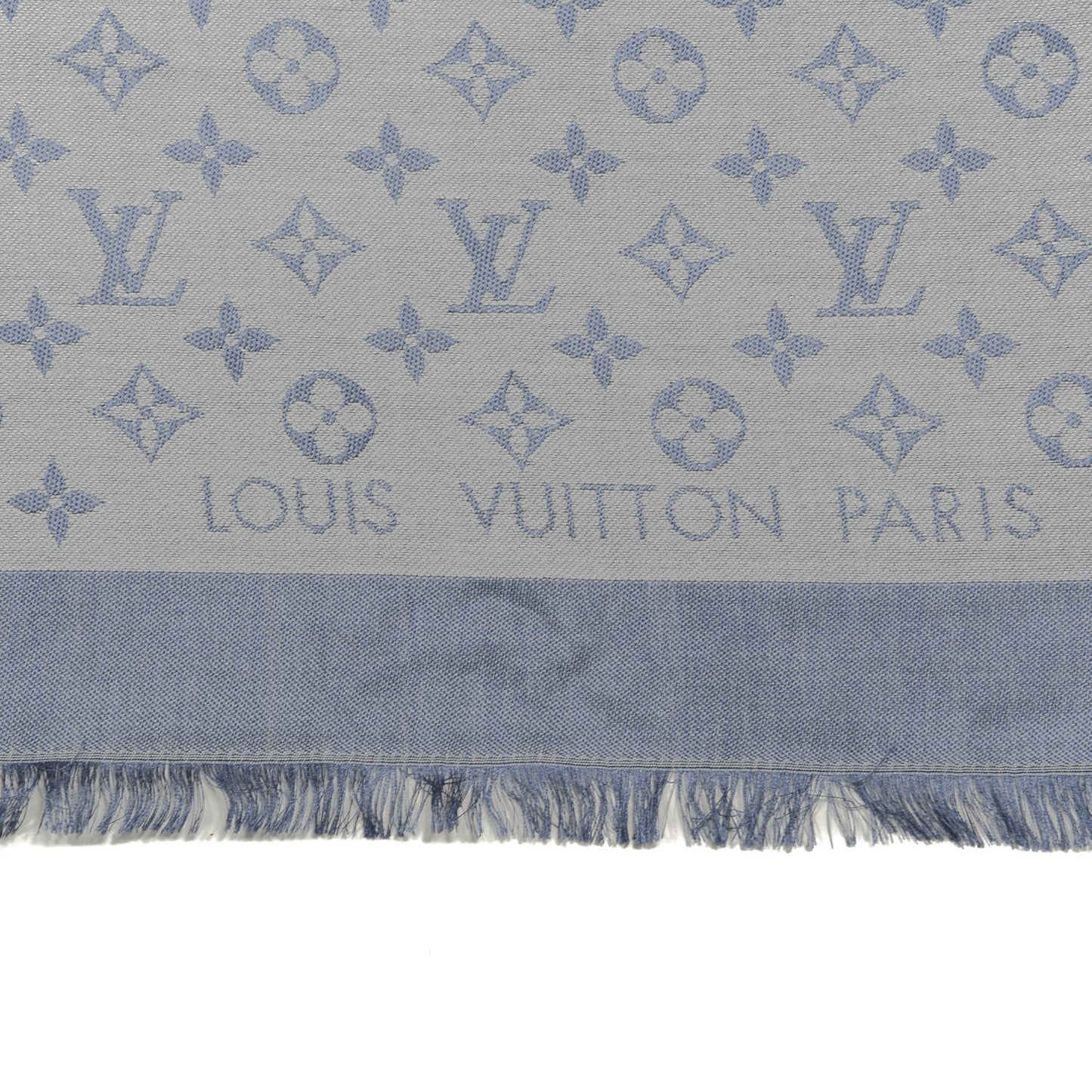 Silk Wool Monogram Denim Shawl Blue Clair