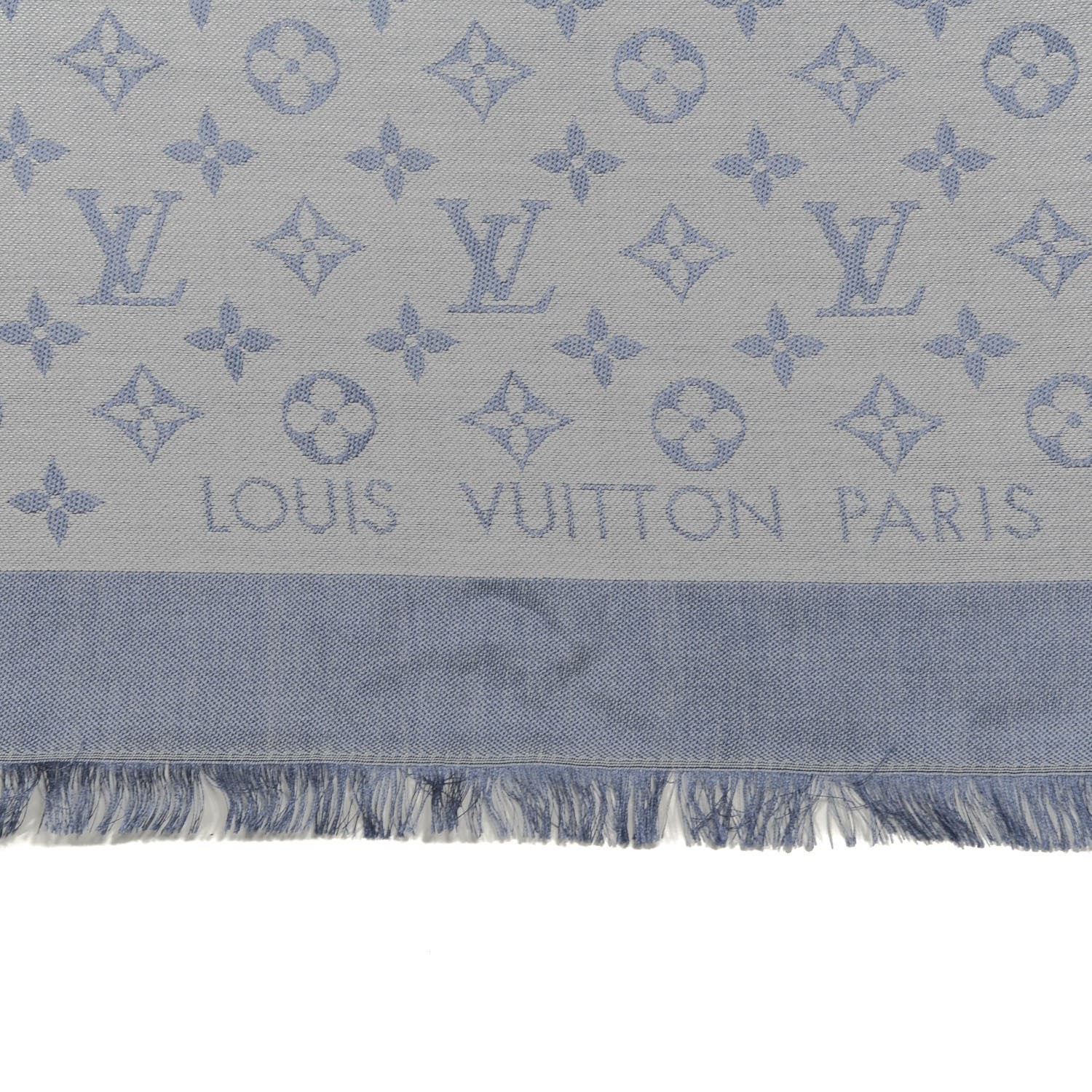 Louis Vuitton Silk Wool Monogram Denim Shawl Blue Clair 2 of 3