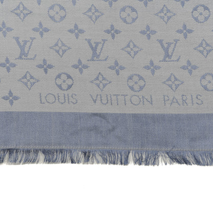 Louis Vuitton Silk Wool Monogram Denim Shawl Blue Clair 2 of 3