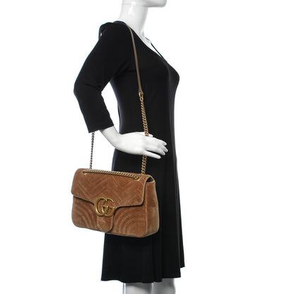 Gucci Velvet Matelasse Medium GG Marmont Shoulder Bag Taupe 2 of 9