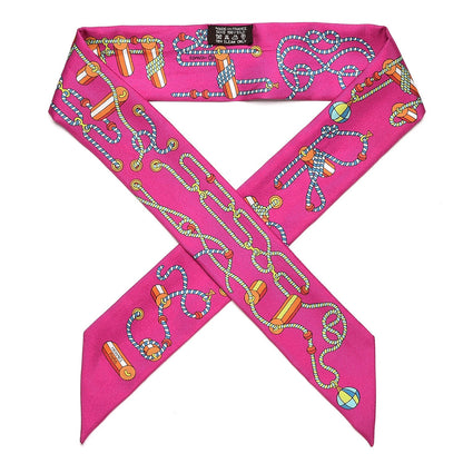 Hermes Silk Cordages Twilly Scarf Fuchsia Vert Orange 1 of 4
