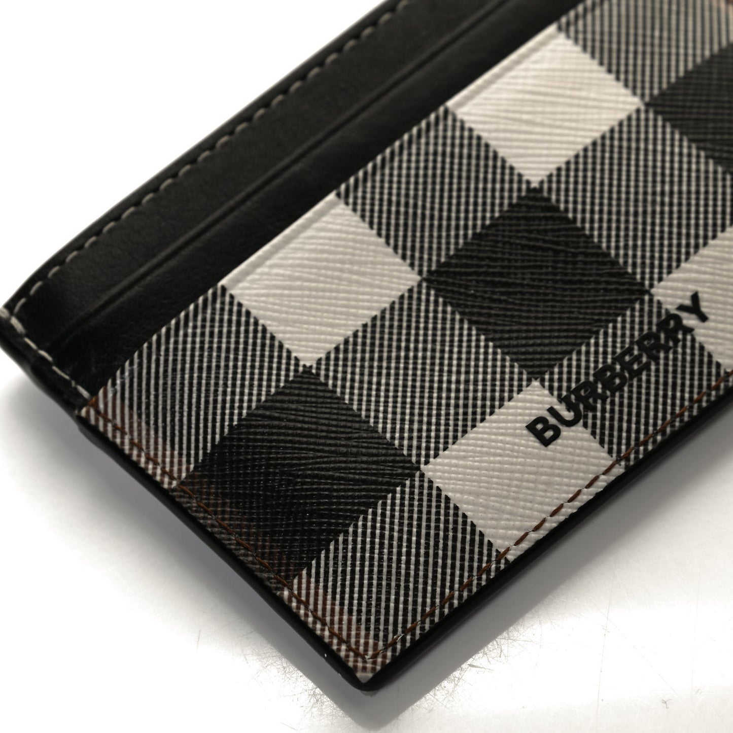 Calfskin E-canvas Kier Check Card Case Black White